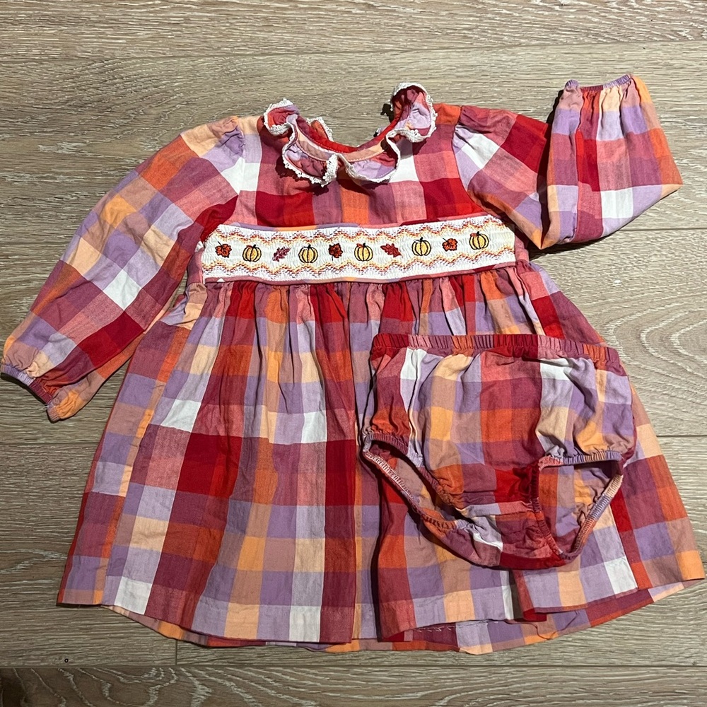 Baby Girls Harvest Smocked Long Sleeve Plaid Dress